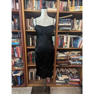 David Meister Women’s Size 6 Black Bodycon Midi Dress Open Shoulder Gown Formal